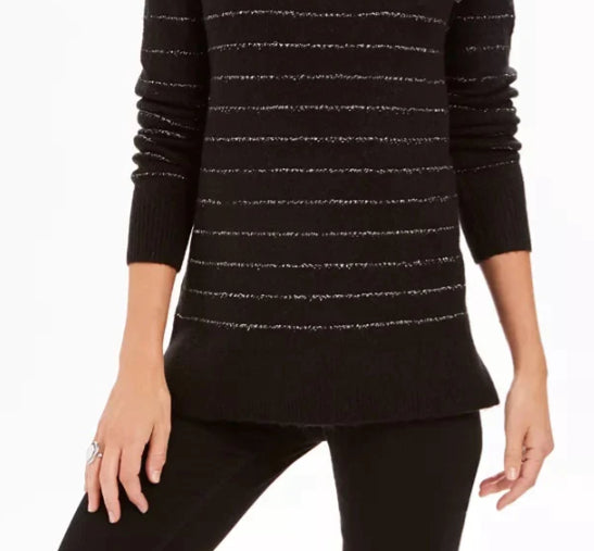 Suéter feminino estilo &amp; co lurex gola alta preto tamanho extra grande