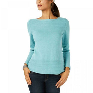 Karen Scott Suéter feminino de algodão com gola canoa, azul, tamanho extragrande