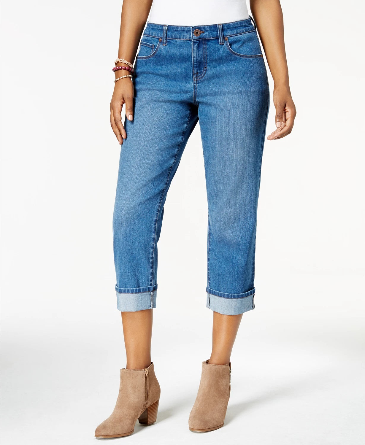 Jeans Capri Curvy Fit Feminino Estilo &amp; Co Petite Preto Tamanho 1