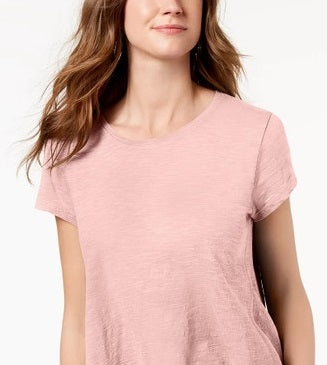 Camiseta feminina estilo &amp; co com bainha de lenço rosa tamanho extrapequeno