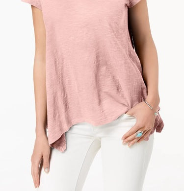 Camiseta feminina estilo &amp; co com bainha de lenço rosa tamanho extrapequeno