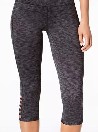 Ideology Women's Space-Dyed Cropped Cutout Leggings Black Size Extra Small