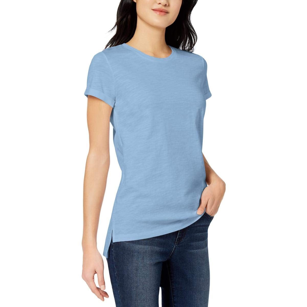 Camiseta feminina Maison Jules High-Low, azul, tamanho X-S