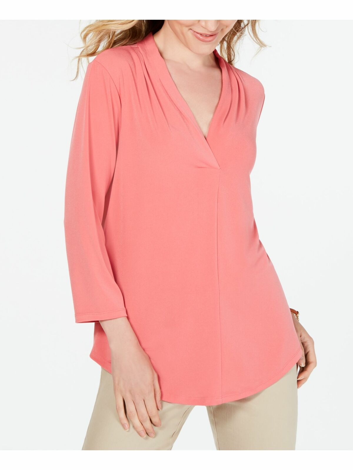 Blusa feminina Charter Club manga 3/4 rosa escuro tamanho extragrande