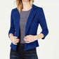Blazer de malha feminino Maison Jules com manga 3/4, azul marinho, tamanho pequeno