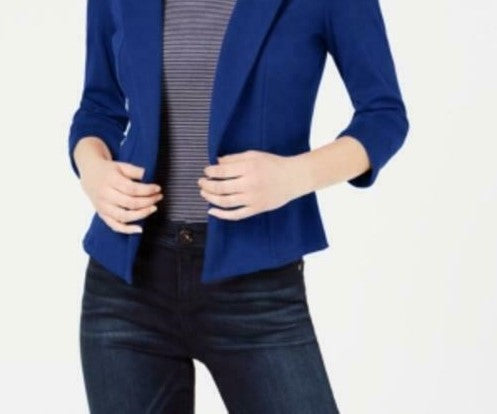 Blazer de malha feminino Maison Jules com manga 3/4, azul marinho, tamanho pequeno