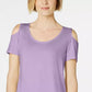Camiseta feminina JM Collection com ombros descobertos e manga curta, tamanho grande, roxa, tamanho médio
