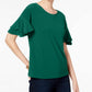 Blusa feminina com mangas franzidas INC International Concepts, verde médio, tamanho médio