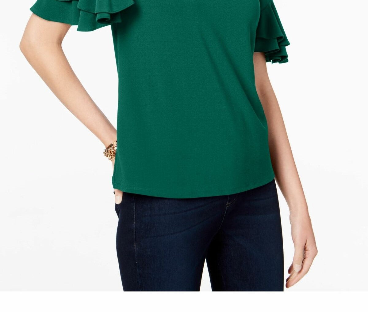 Blusa feminina com mangas franzidas INC International Concepts, verde médio, tamanho médio