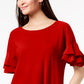Blusa feminina pequena com mangas franzidas INC International Concepts, vermelha escura, tamanho médio