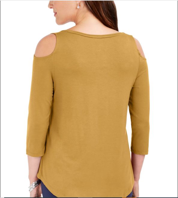 JM Collection Top feminino com ombros descobertos, dourado, tamanho extrapequeno
