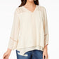 Top feminino estilo &amp; co com bainha e lenço de renda, branco, tamanho pequeno