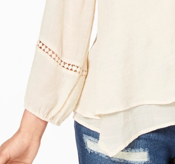 Top feminino estilo &amp; co com bainha e lenço de renda, branco, tamanho pequeno