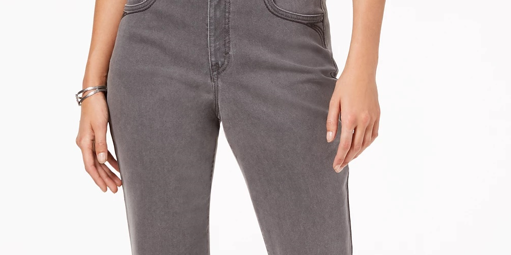 Jeans feminino estilo &amp; co com controle de barriga, perna reta, cinza escuro, tamanho 16