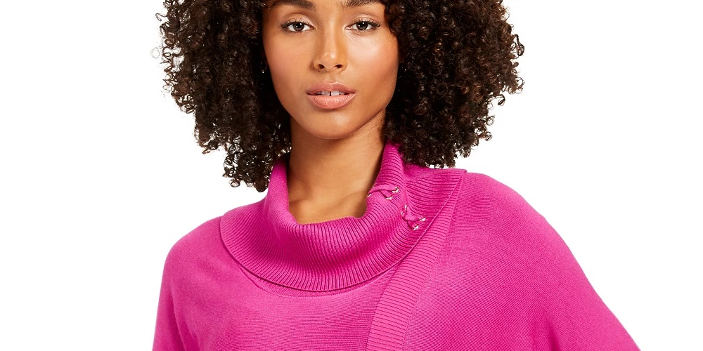 JM Collection Suéter Feminino com Gola Redonda e Manga Longa Roxo Escuro Tamanho Grande