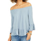 Blusa feminina estilo &amp; co, ombro de fora, manga sino, azul, tamanho médio