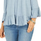 Blusa feminina estilo &amp; co, ombro de fora, manga sino, azul, tamanho médio