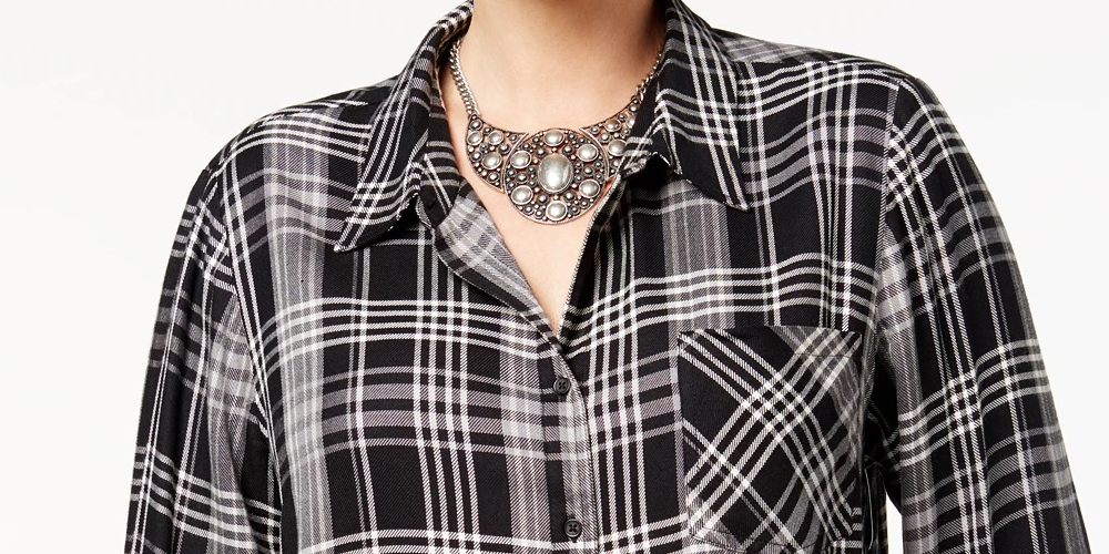 Camisa xadrez plus size feminina Style &amp; Co preta tamanho 1X