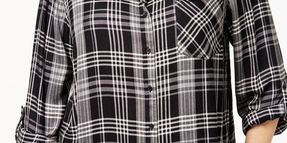 Camisa xadrez plus size feminina Style &amp; Co preta tamanho 1X