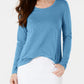Blusa feminina de manga comprida e gola redonda, tamanho médio, azul, tamanho X-S