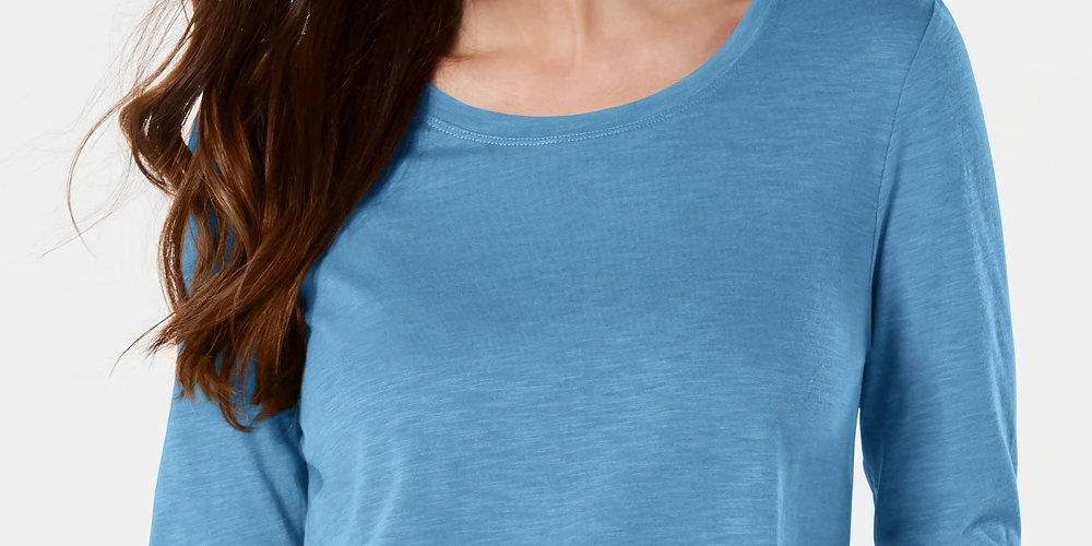 Blusa feminina de manga comprida e gola redonda, tamanho médio, azul, tamanho X-S