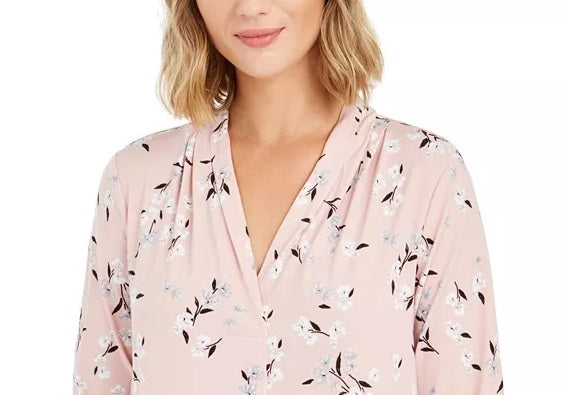 Top feminino estampado com decote em V Charter Club, tamanho Lt/Paspink, tamanho G