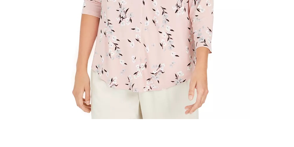 Top feminino estampado com decote em V Charter Club, tamanho Lt/Paspink, tamanho G