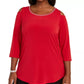 Coleção Feminina JM Plus Size Túnica com Ombros Descobertos e Acabamento Diamonte Vermelho Médio Tamanho 3X