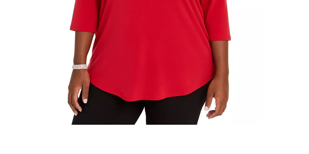 Coleção Feminina JM Plus Size Túnica com Ombros Descobertos e Acabamento Diamonte Vermelho Médio Tamanho 3X