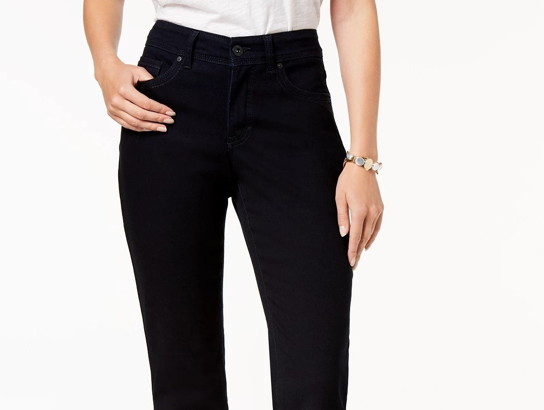 Calça jeans feminina estilo &amp; co com controle de barriga e perna reta, azul escuro, tamanho 4
