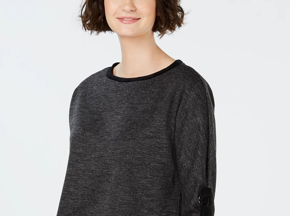 Charter Club Top feminino de algodão com acabamento em veludo e cadarço, preto, tamanho médio