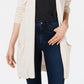 Cardigan longo de malha aberta na frente, bege escuro, tamanho extra grande, Maison Jules para mulheres