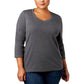 Blusa feminina Karen Scott de algodão com acabamento em botões, cinza, tamanho pequeno