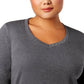 Blusa feminina Karen Scott de algodão com acabamento em botões, cinza, tamanho pequeno