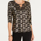 JM Collection Top Feminino Petite Estampado Jacquard Preto Tamanho Médio