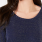 JM Collection Top feminino metálico com decote canoa, azul-marinho, tamanho médio