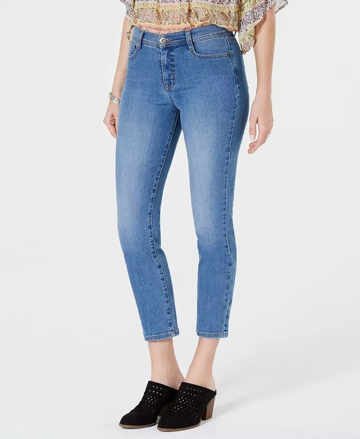 Jeans skinny com controle de barriga cropped feminino Style &amp; Co, azul, tamanho pequeno
