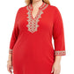 Túnica feminina plus size de renda Charter Club, tamanho médio, vermelha, tamanho 2X