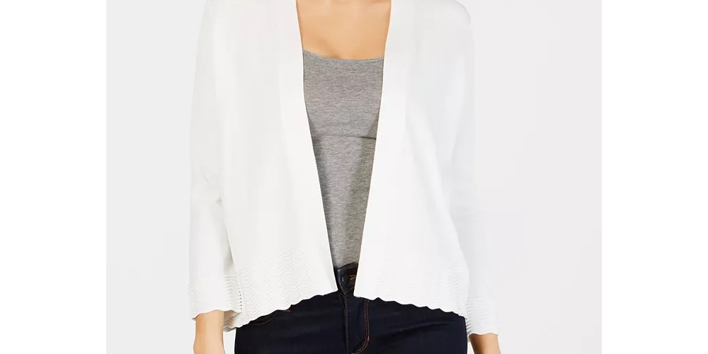 Cardigan aberto de malha texturizada feminino Charter Club, tamanho médio, branco
