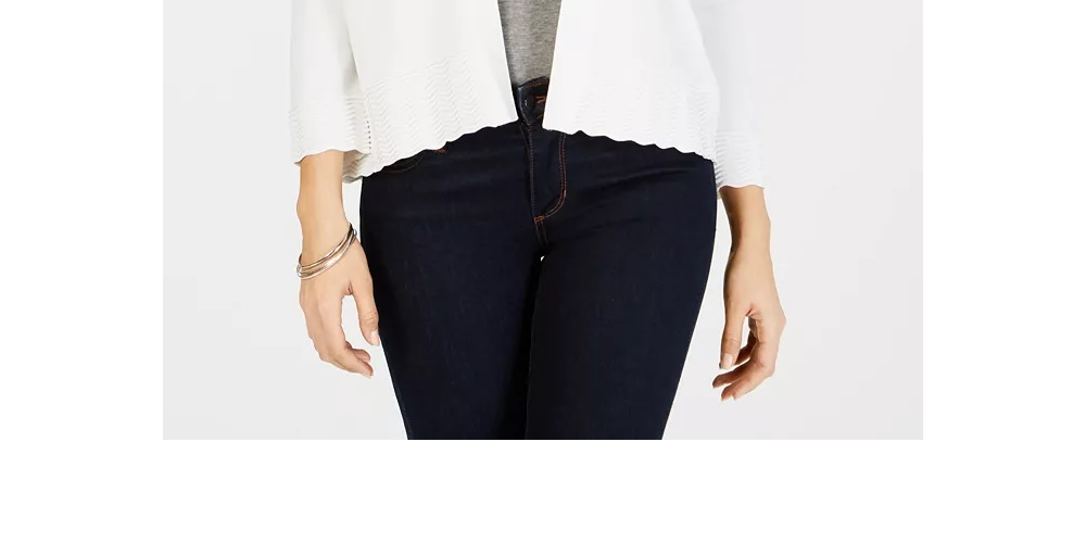 Cardigan aberto de malha texturizada feminino Charter Club, tamanho médio, branco