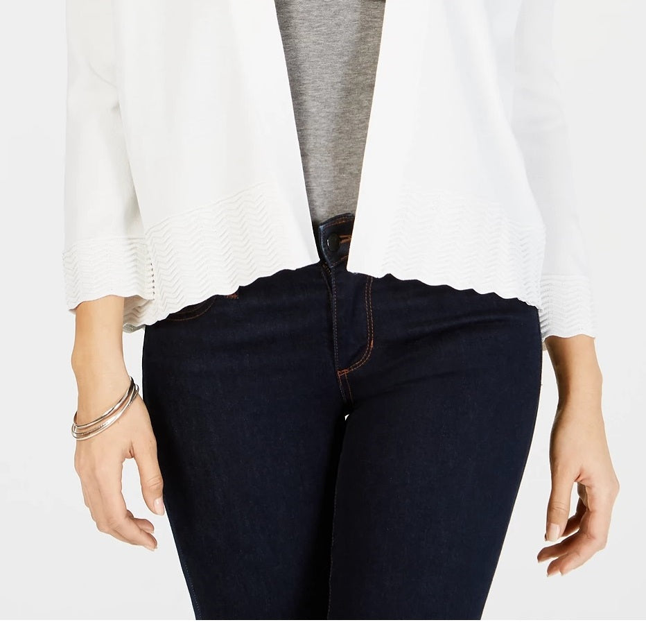 Cardigan aberto de malha texturizada feminino Charter Club, tamanho X-G, branco