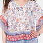 Top feminino com estampa de cachecol retrô e pregas estilo &amp; co, azul marinho, tamanho extragrande