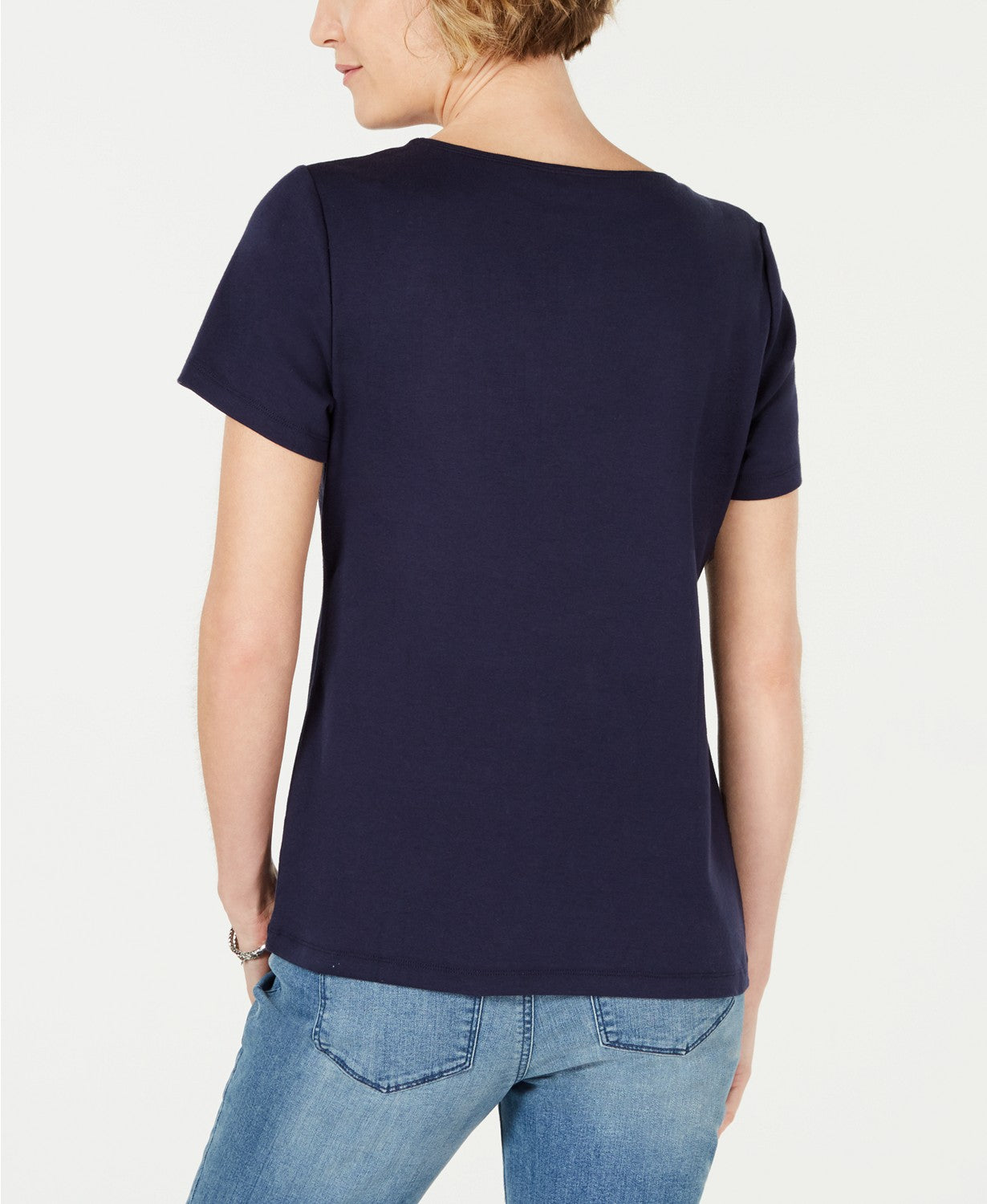 Camiseta feminina Karen Scott de algodão com estampa de bandeira, azul, tamanho XX-G