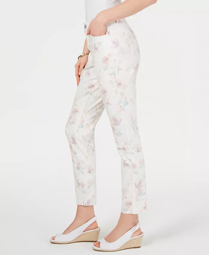 Calça jeans skinny feminina com estampa floral, branca, tamanho 12, da Style &amp; Co
