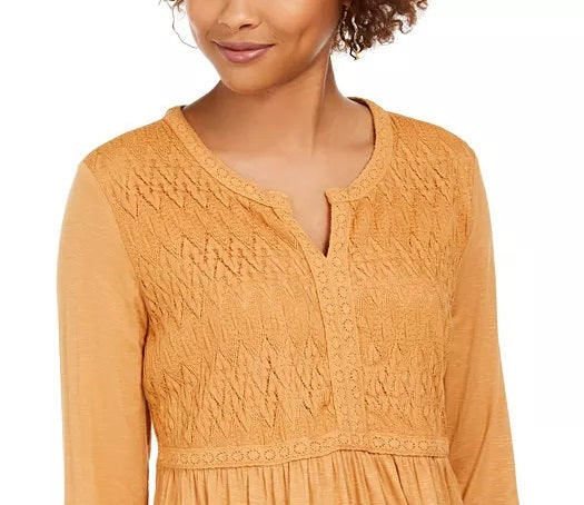 Top drapeado com renda frontal feminino Style &amp; Co, dourado, tamanho pequeno