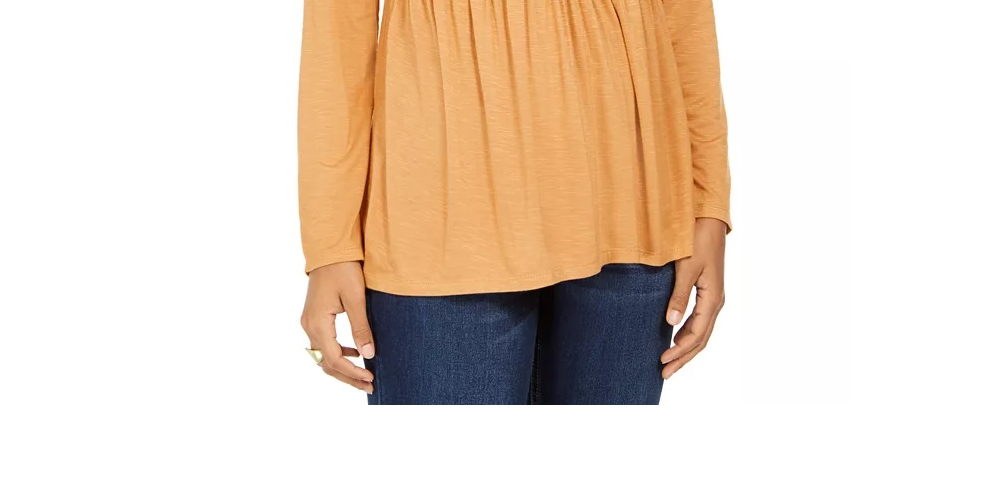 Top drapeado com renda frontal feminino Style &amp; Co, dourado, tamanho pequeno