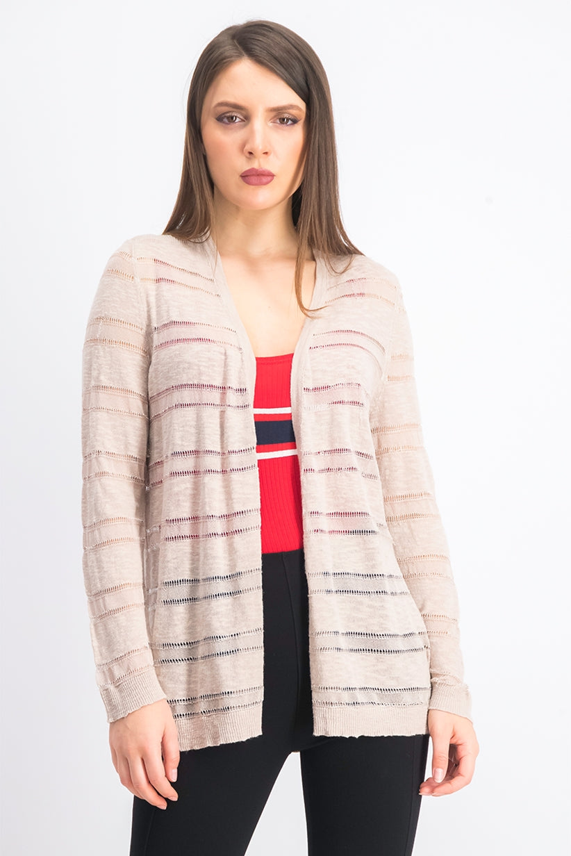 Cardigan feminino listrado Pointelle Charter Club, bege, tamanho médio