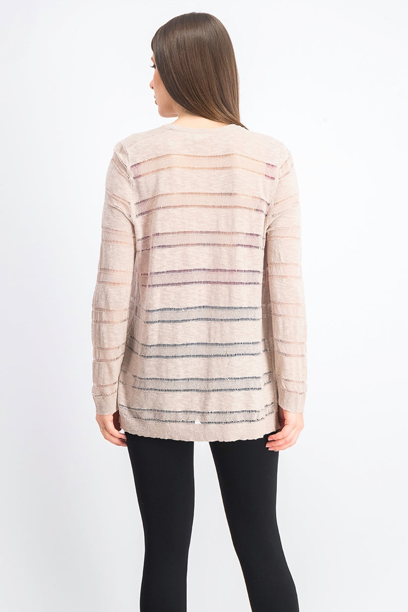 Cardigan feminino listrado Pointelle Charter Club, bege, tamanho médio