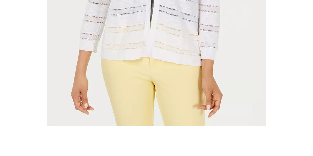 Cardigan feminino listrado Pointelle Charter Club, branco, tamanho médio