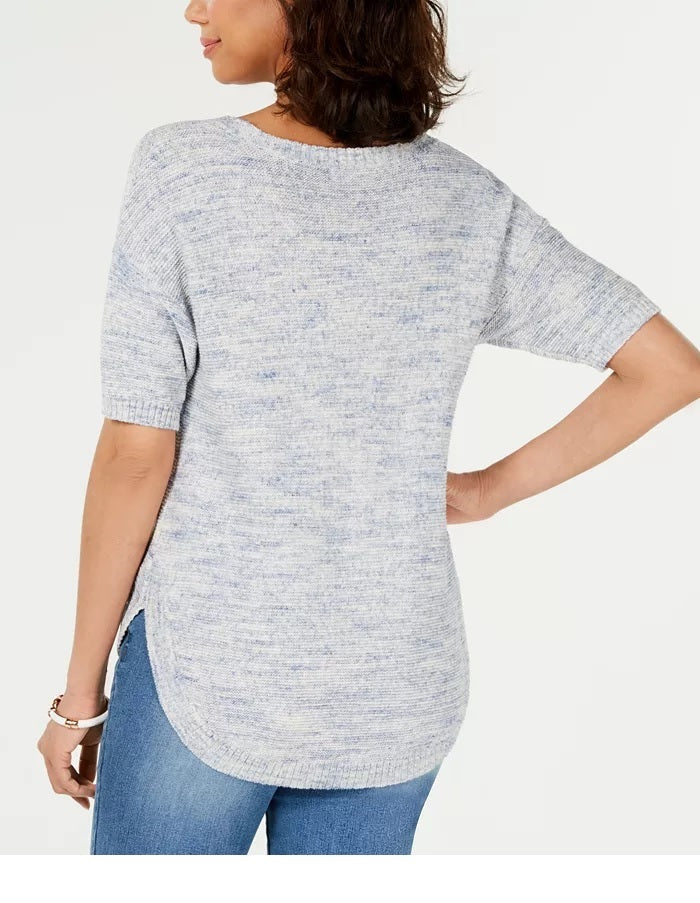 Suéter feminino Charter Club de algodão com tingimento espacial e mangas curtas, tamanho grande, azul